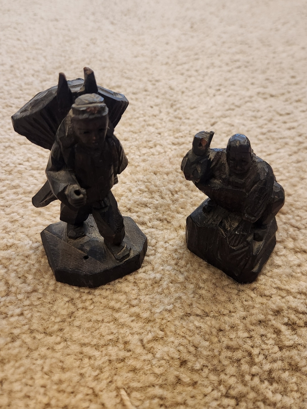 Vtg Asian Style Hand Carved Wood Figures‎ Set Of 2